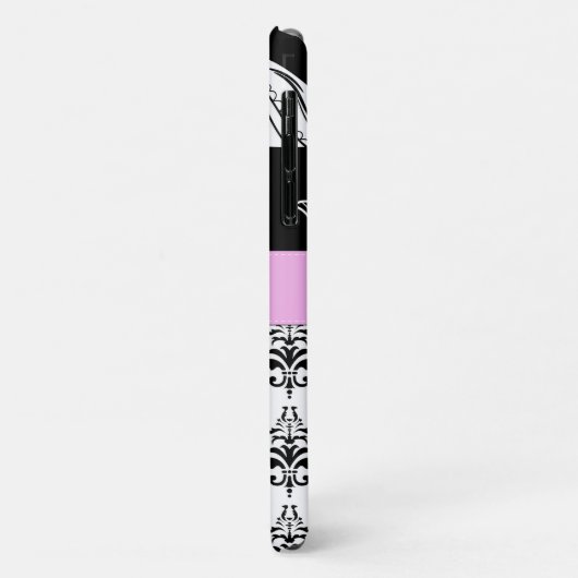 DamasPatroon, zwart-wit Damask, Jouw naam Case-Mate iPhone Case (Achterkant/links)