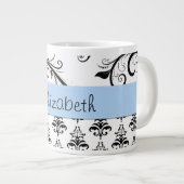 DamasPatroon, zwart-wit Damask, Jouw naam Grote Koffiekop (Voorkant rechts)