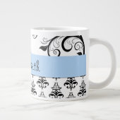 DamasPatroon, zwart-wit Damask, Jouw naam Grote Koffiekop (Rechts)