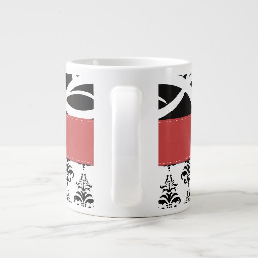 DamasPatroon, zwart-wit Damask, Jouw naam Grote Koffiekop (Achterkant)