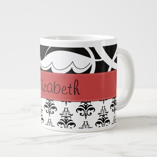 DamasPatroon, zwart-wit Damask, Jouw naam Grote Koffiekop (Voorkant rechts)