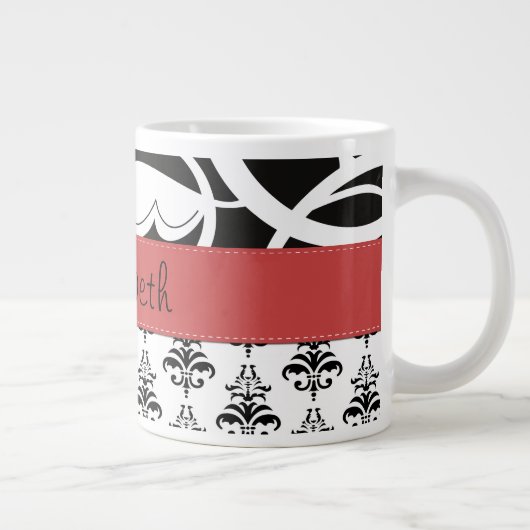 DamasPatroon, zwart-wit Damask, Jouw naam Grote Koffiekop (Rechts)