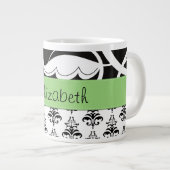 DamasPatroon, zwart-wit Damask, Jouw naam Grote Koffiekop (Voorkant rechts)