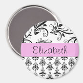 DamasPatroon, zwart-wit Damask, Jouw naam Magneet (Voorkant / Achterkant)