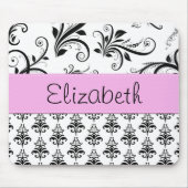 DamasPatroon, zwart-wit Damask, Jouw naam Muismat (Voorkant)