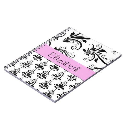 DamasPatroon, zwart-wit Damask, Jouw naam Notitieboek (Linkerzijde)