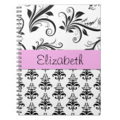 DamasPatroon, zwart-wit Damask, Jouw naam Notitieboek (Voorkant)