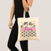 DamasPatroon, zwart-wit Damask, Jouw naam Tote Bag (Voorkant (product))