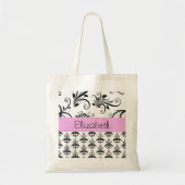 DamasPatroon, zwart-wit Damask, Jouw naam Tote Bag (Voorkant)