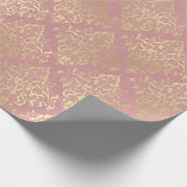 Damasroze en goudelegant  Victoriaans Cadeaupapier (Hoek)