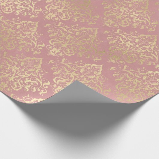 Damasroze en goudelegant Victoriaans Cadeaupapier (Hoek)