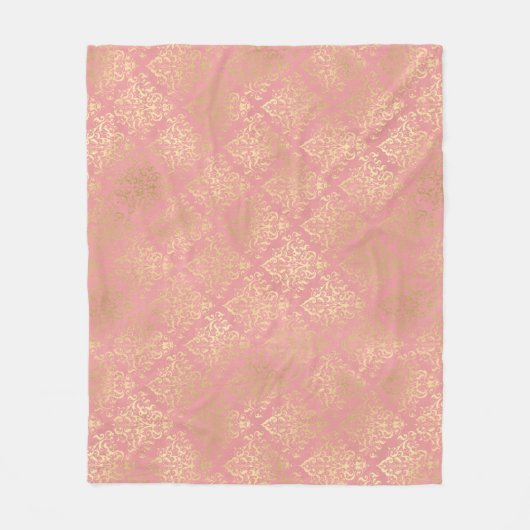 Damasroze en goudelegant  Victoriaans Fleece Deken (Voorkant)