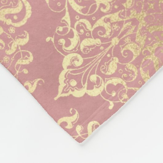 Damasroze en goudelegant  Victoriaans Fleece Deken (Hoek)