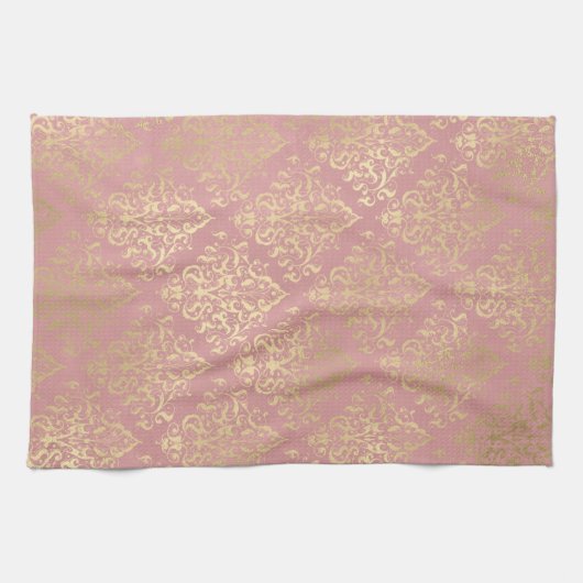 Damasroze en goudelegant  Victoriaans Theedoek (Horizontaal)