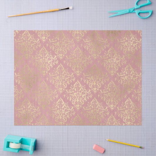 Damasroze en goudelegant  Victoriaans Tissuepapier (Craft)
