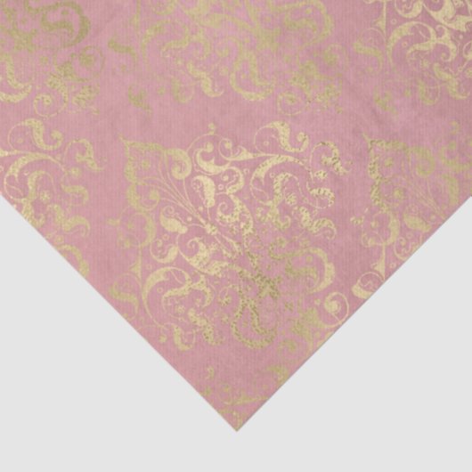 Damasroze en goudelegant  Victoriaans Tissuepapier (Detail)