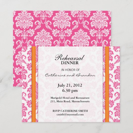 Damasroze en Oranje repetitie Inwendige Kaart (Voorkant / Achterkant)