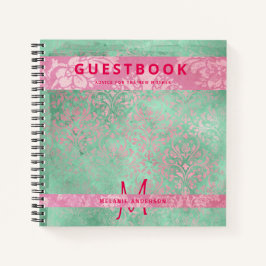 Damasroze Mint Green Baby shower Guest Book Notitieboek