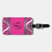  Damasroze, zwart, zilver Bagagelabel (Voorkant horizontaal)