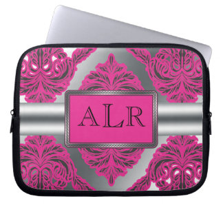 Damasroze, zwart, zilver Laptop Sleeve