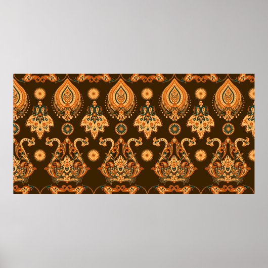 Damasstijl naadloos bloempatroon poster (Voorkant)