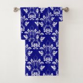 Damasstijl Navy en White Bad Handdoek (Insitu)