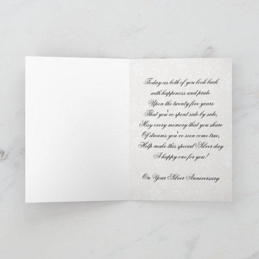 Damast 25e huwelijksjubileum wenskaart kaart (Binnen)