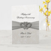 Damast 25ste huwelijksverjaardag wenskaart kaart (Gele Bloem)