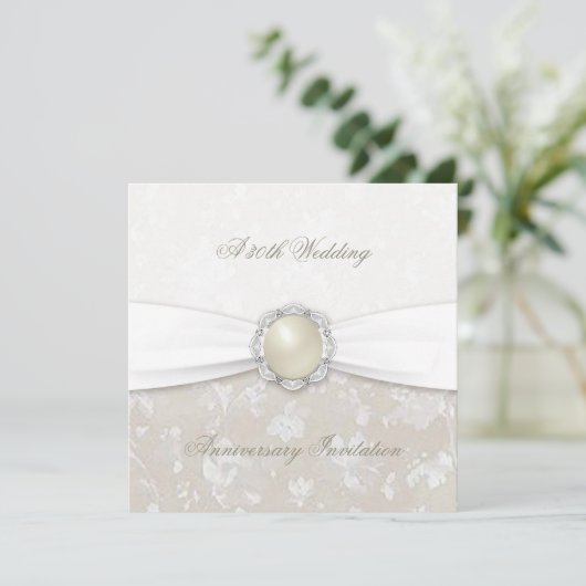 Damast 30-jarig huwelijksjubileum uitnodiging (Staand voorkant)