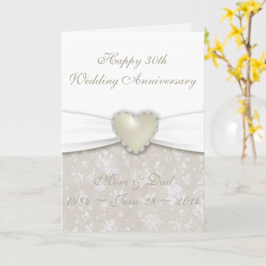 Damast 30e huwelijksverjaardag wenskaart kaart (Gele Bloem)