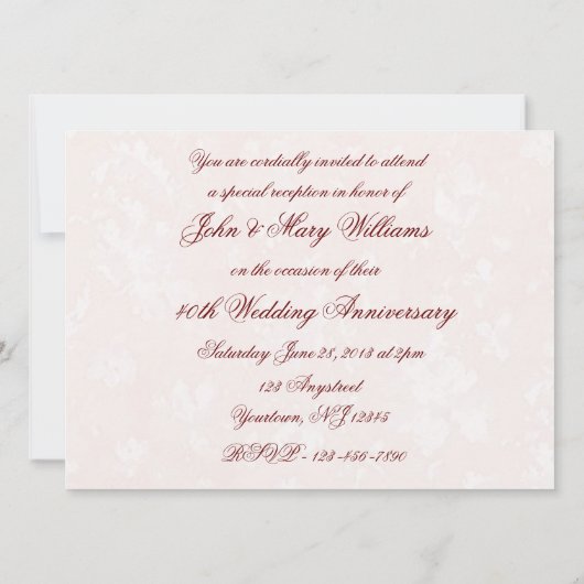 Damast 40e huwelijksjubileum uitnodiging (Achterkant)