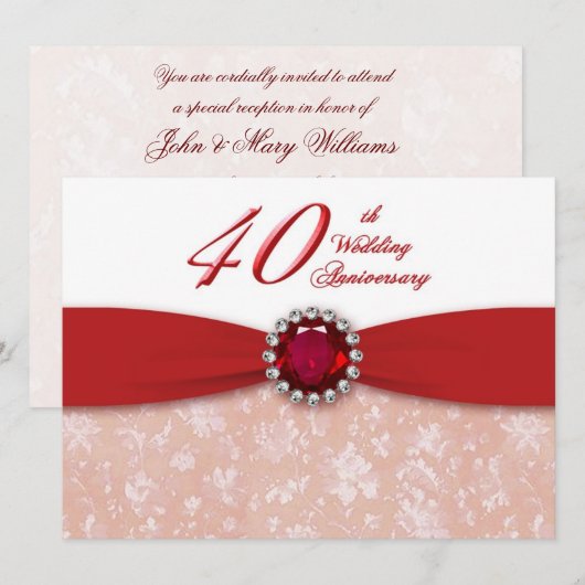 Damast 40e huwelijksjubileum uitnodiging (Voorkant / Achterkant)