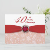 Damast 40e huwelijksjubileum uitnodiging (Staand voorkant)