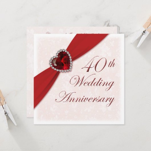 Damast 40e huwelijksjubileum uitnodiging (Voorkant / Achterkant in situ)