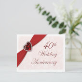 Damast 40ste huwelijksverjaardagsuitnodiging kaart (Staand voorkant)