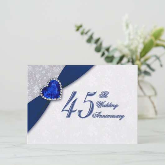 Damast 45e huwelijksjubileum uitnodiging (Staand voorkant)