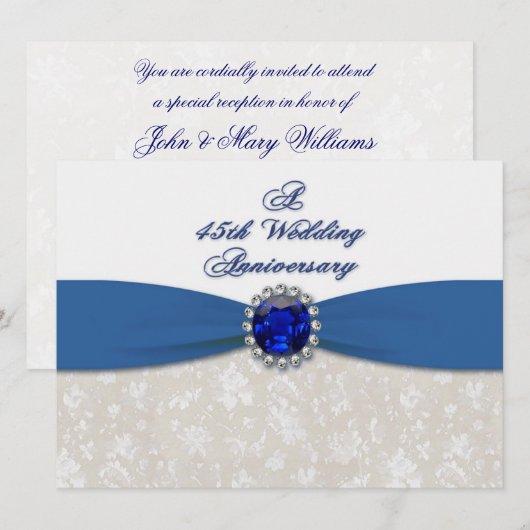 Damast 45ste huwelijksjubileum uitnodiging (Voorkant / Achterkant)