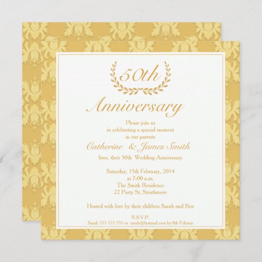 Damast 50ste gouden huwelijksjubileum uitnodiging (Voorkant / Achterkant)