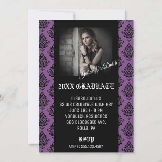 Damast Afstudeerbericht/Feestuitnodiging Kaart (Achterkant)