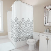 Damast Barok Part Pattern Grijs op Wit Douchegordijn (In situ)