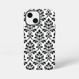 Damast blad groot patroon zwart op wit iPhone 13 mini hoesje
