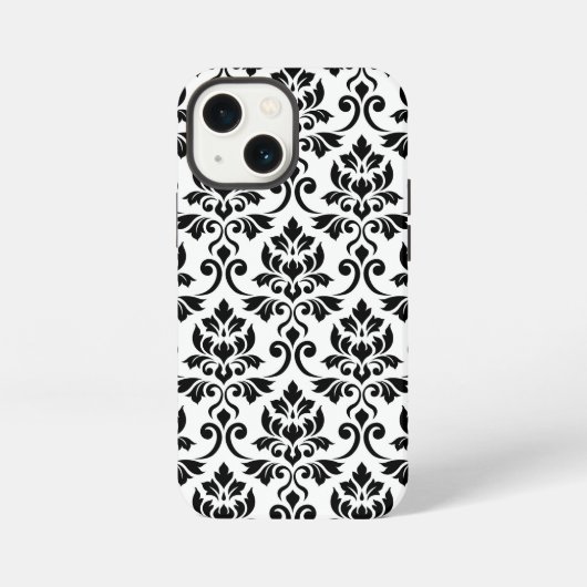 Damast blad groot patroon zwart op wit iPhone hoesje (Achterkant)