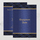 Damast blauw goud elegante huwelijksfeest kaart (Voorkant / Achterkant)