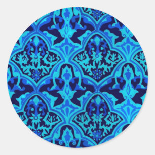 Damast blauw ronde sticker