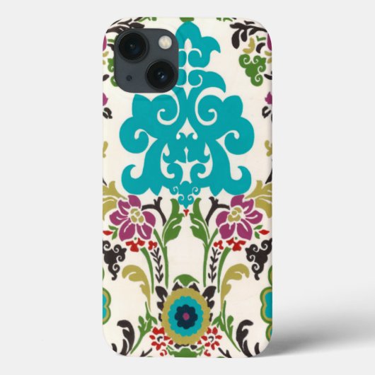 Damast Bloempatronen Prum Turquoise Case-Mate iPhone Case (Achterkant)