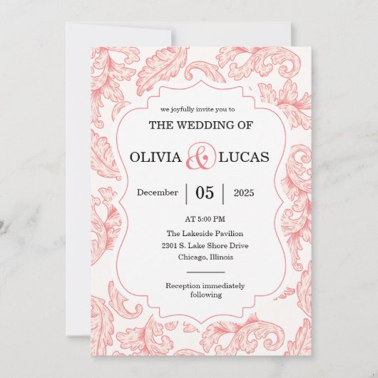 damast bruiloft kaart (Voorkant)