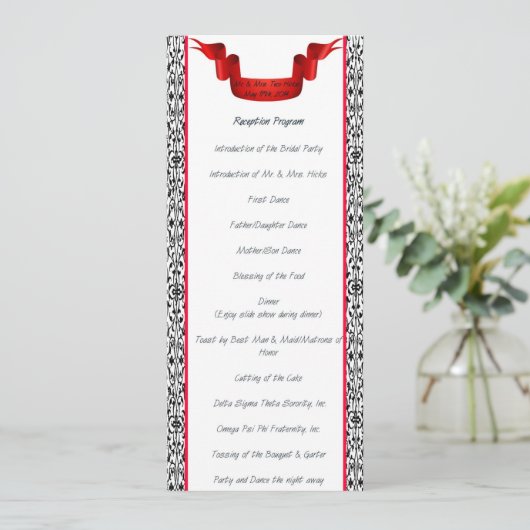 Damast bruilofts receptie programma programmakaart (Staand voorkant)