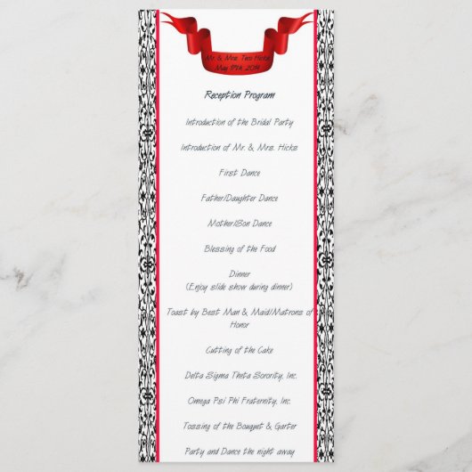 Damast bruiloftsontvangstprogramma programmakaart (Voorkant)