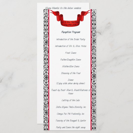 Damast bruiloftsontvangstprogramma programmakaart (Voorkant / Achterkant)