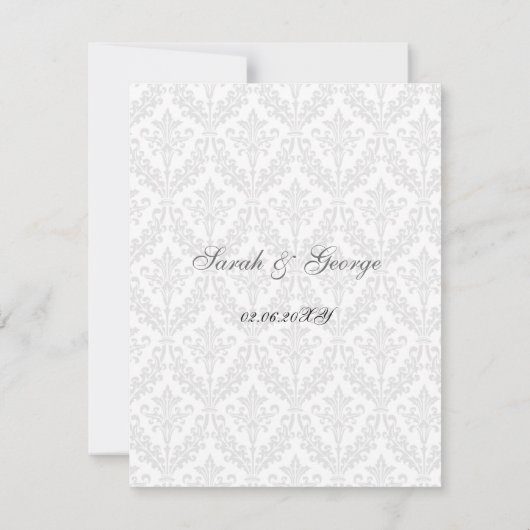 damast diamante houtskool bruiloft RSVP (Achterkant)